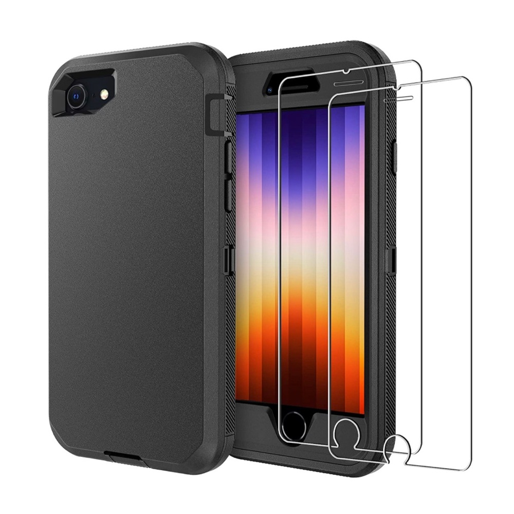 NEW iPhone SE 2020/2022 iPhone 8/7 Case with Two Screen Protectors - Black